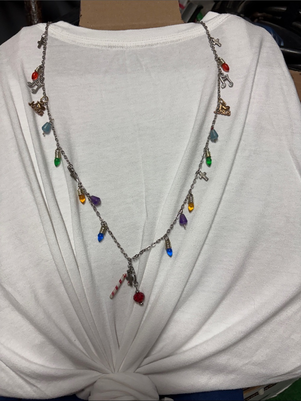 Source Unknown Silver-Tone Multicolor Charm Necklace with Red Center